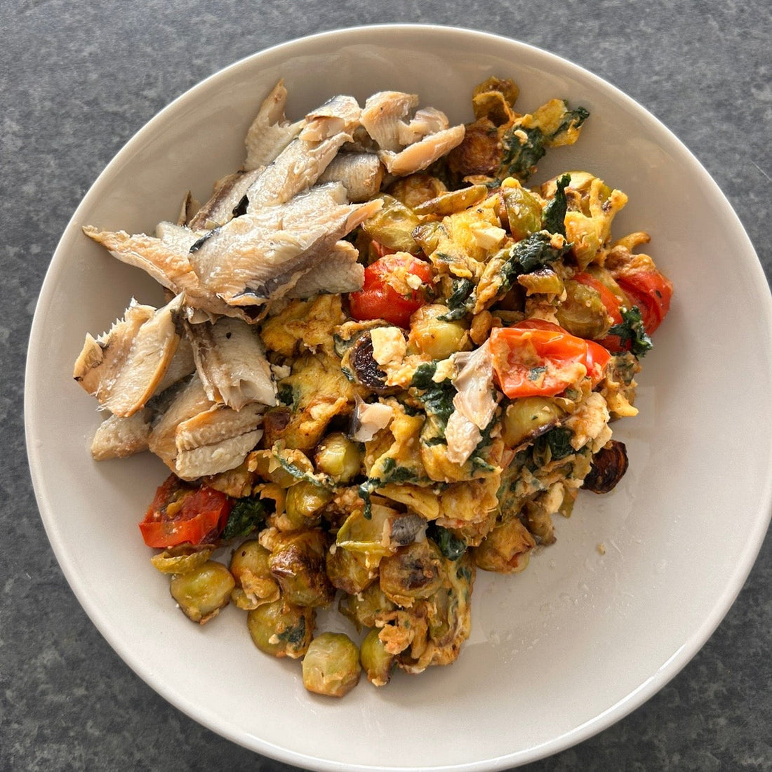 Brussels Sprouts, Egg & Cheese Scramble
