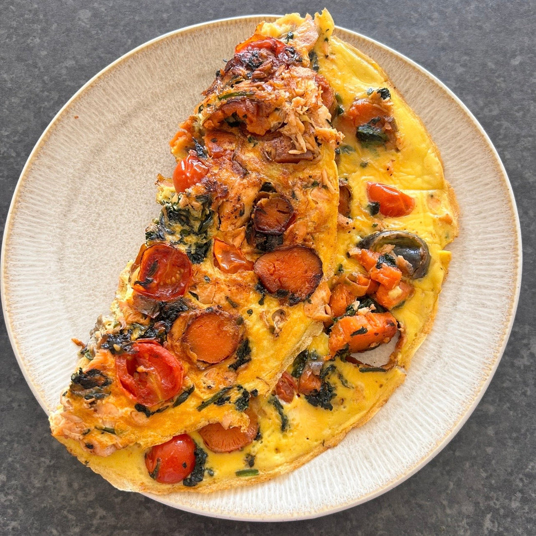 Sweet Potato, Spinach & Cherry Tomato Omelette