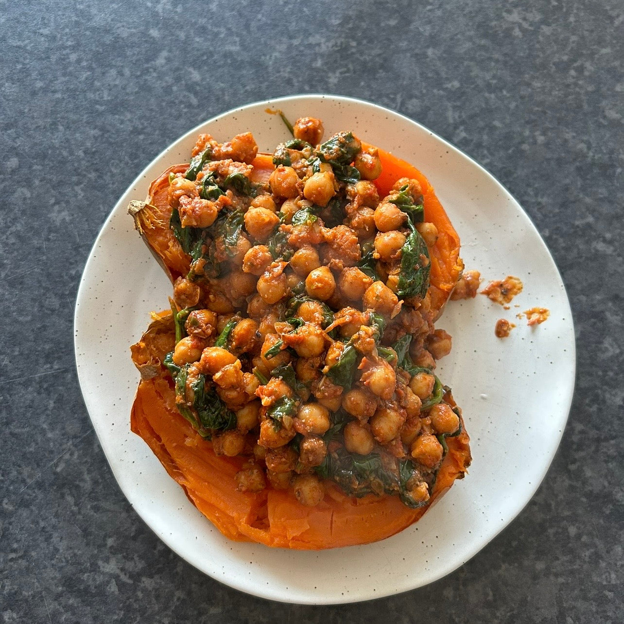 Smoky Chickpeas & Spinach on Roasted Sweet Potato