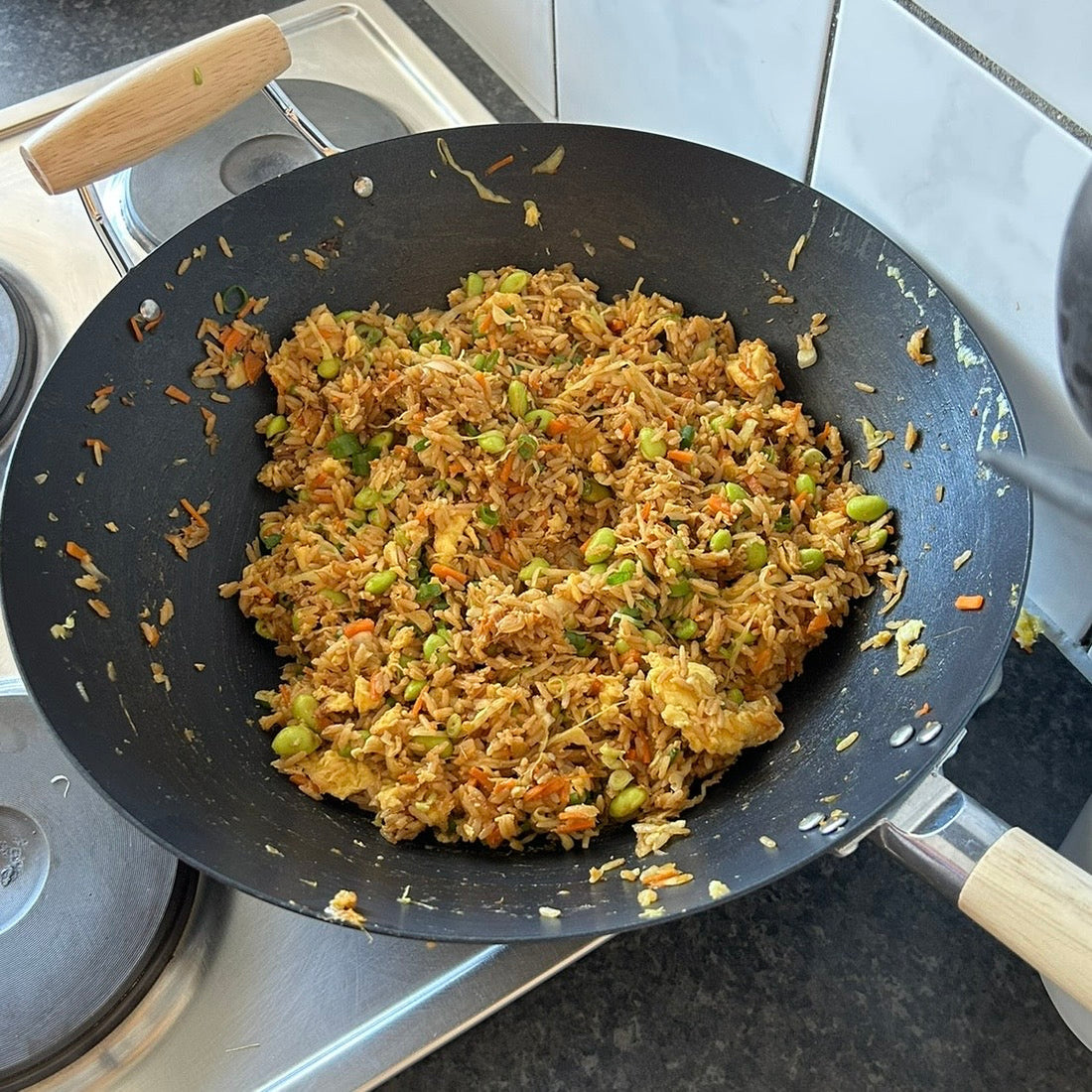 High-Protein Vegetable Egg Fried Rice with Edamame