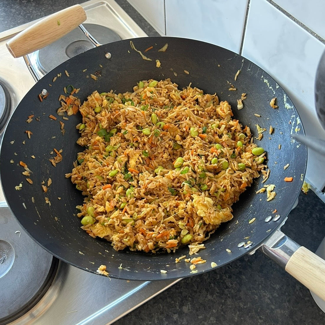High-Protein Vegetable Egg Fried Rice with Edamame