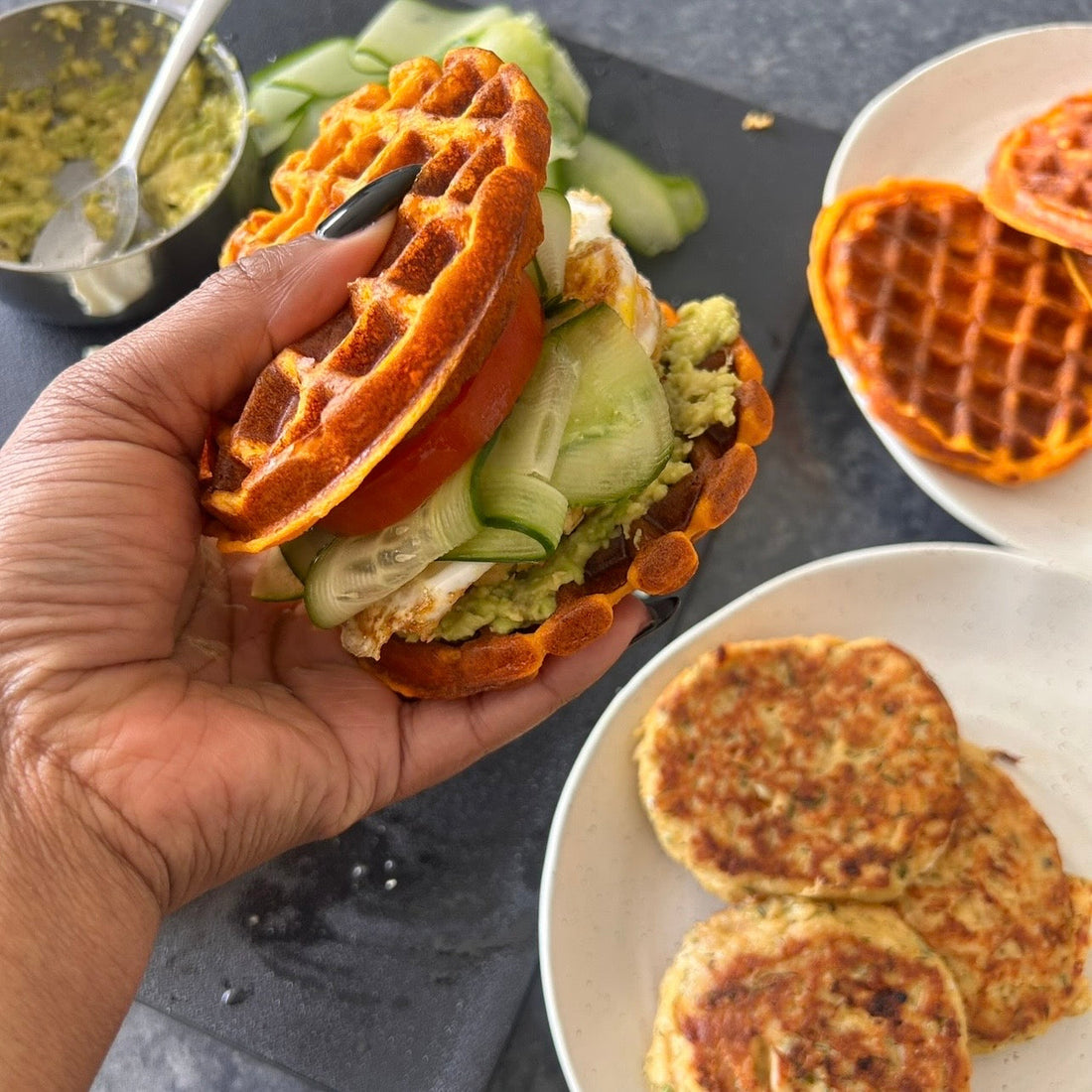 Sweet Potato Waffle Burger with Tuna Patty